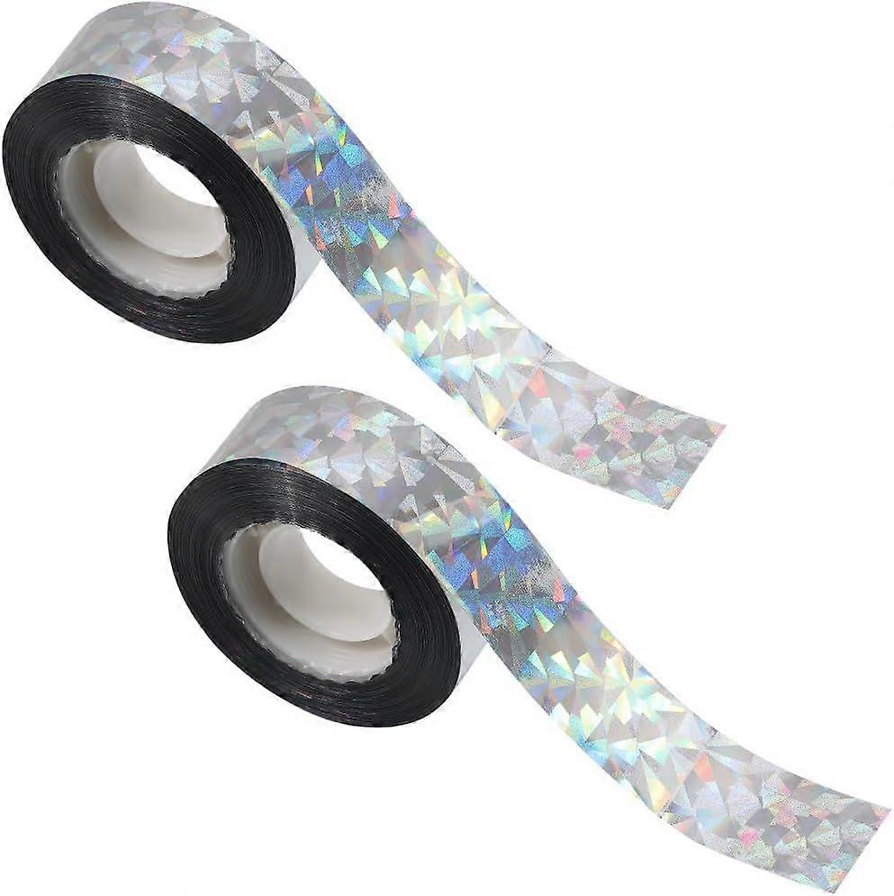 262Ft x 2 Rolls Bird Ribbon Diamond Pattern Double Sided Holographic Reflective Scare Tape Reflector to Keep Birds Pigeon Woodpeckers Away from Trees 
