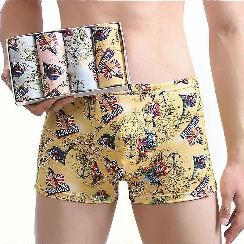 4 יחידות/הרבה גברים של תחתונים אופנתיים גברים בוקסר מכנסי בוקסר מודאלי מודפס מכנסיים חורף זכר לנשימה תחתוני גברים תחתונים