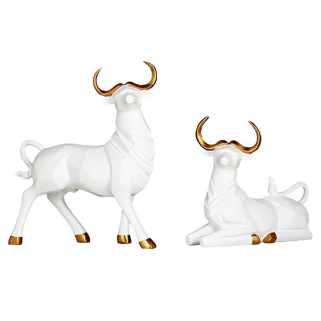 1 Pair Cow Statue Bull Sculpture Figurine Animal for Desk Home Decor WHite