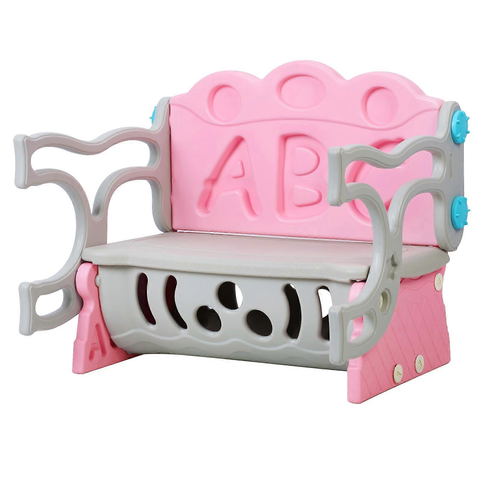 3 in 1 Kids Study Table and Chair Set with Large Storage Bench and Safety Backrest Pink