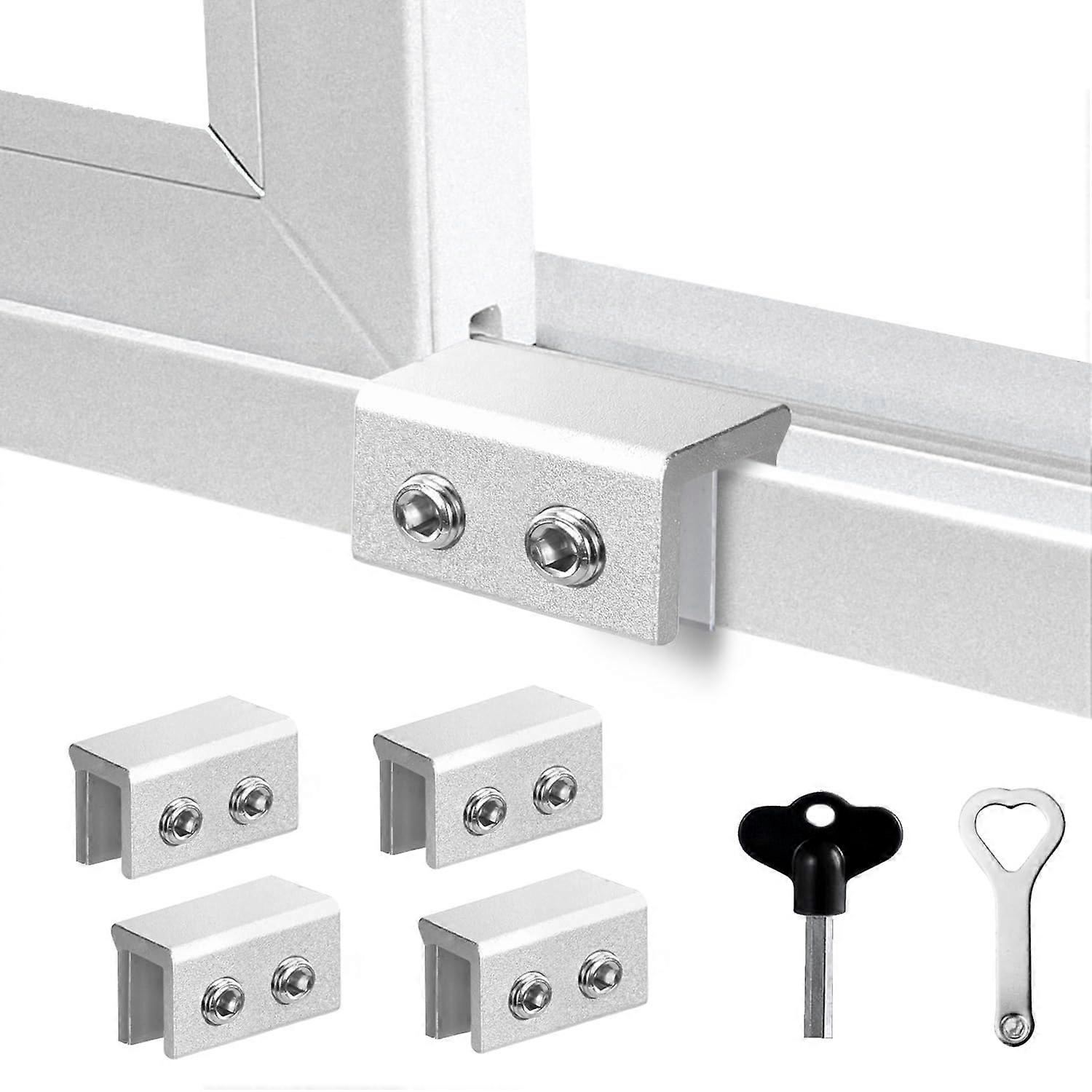 Sliding Window Lock with Key, Adjustable Aluminum Security Stopper for Child Safety, 4 Pack Silver