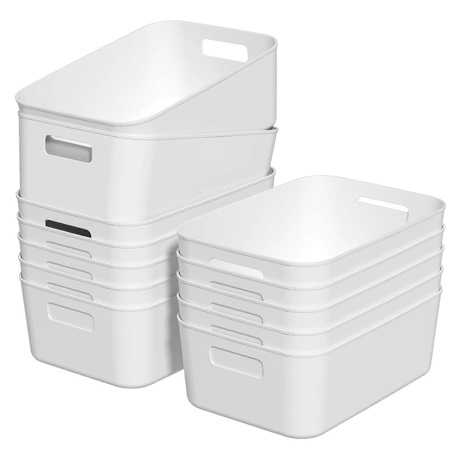 Set of 12 Small Plastic Storage Bins with Handles for Pantry Organization, White Stackable Design