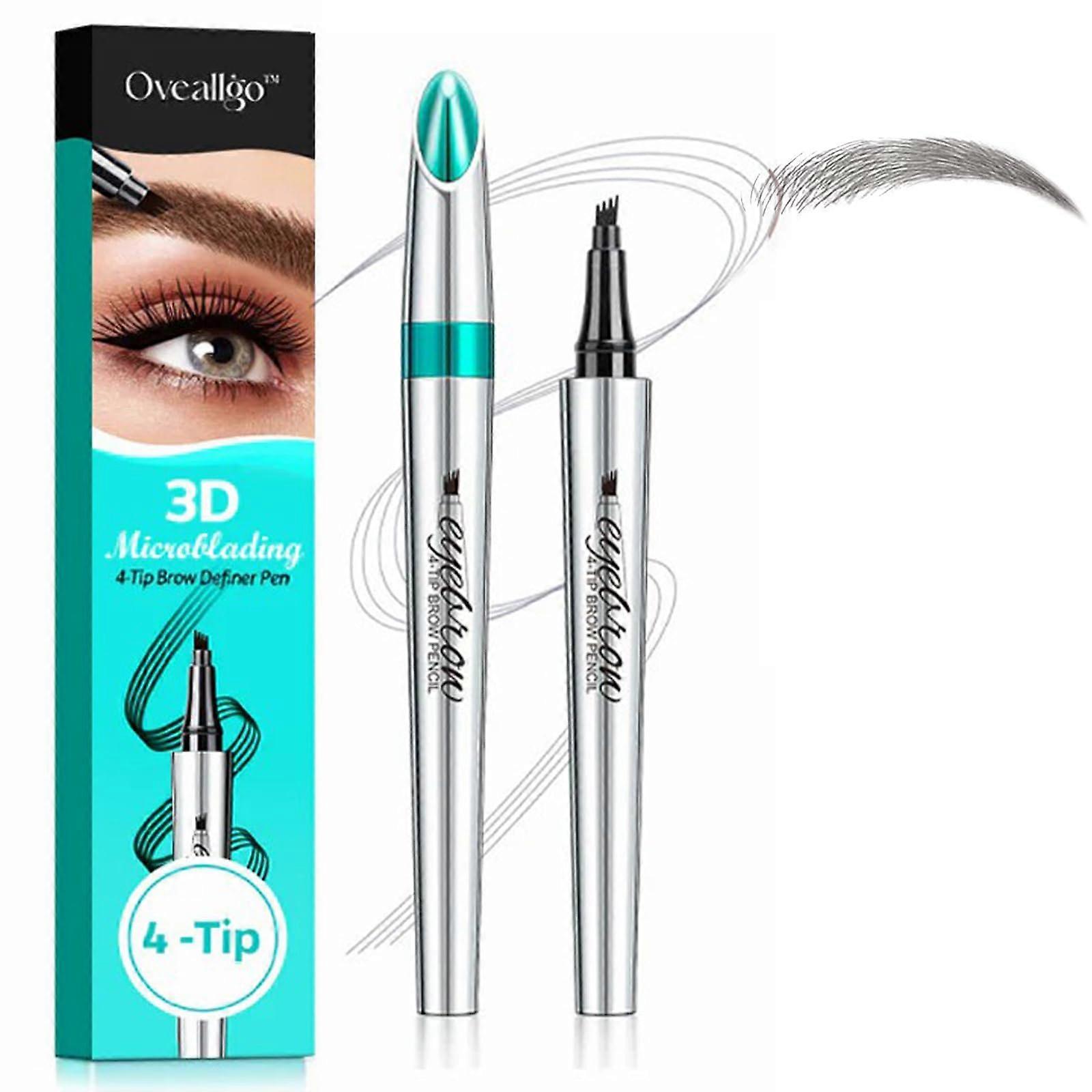 Microblading Eyebrow Pen Waterproof Gray 4Tip Brow Definer 24H SmudgeProof Natural Strokes