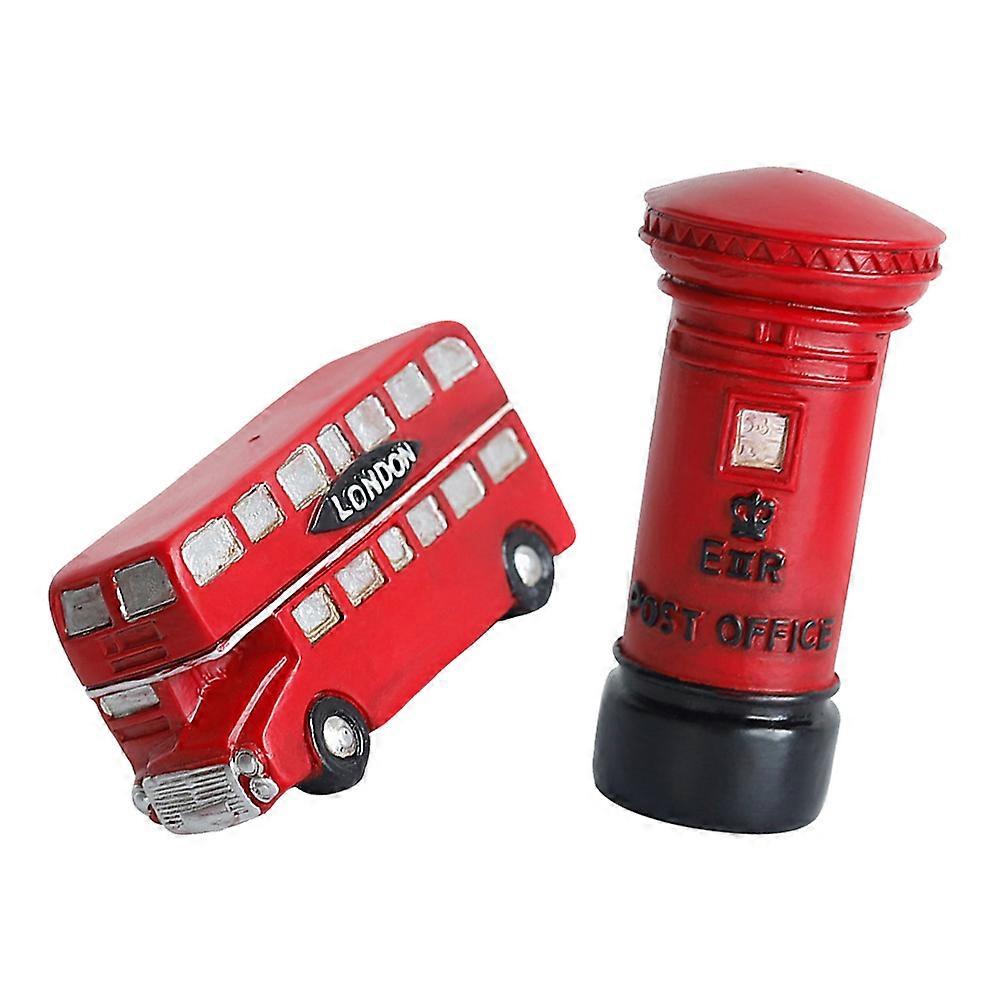 Resin Bus Desktop Ornament Posting Box Model for Decor 2Pcs Set