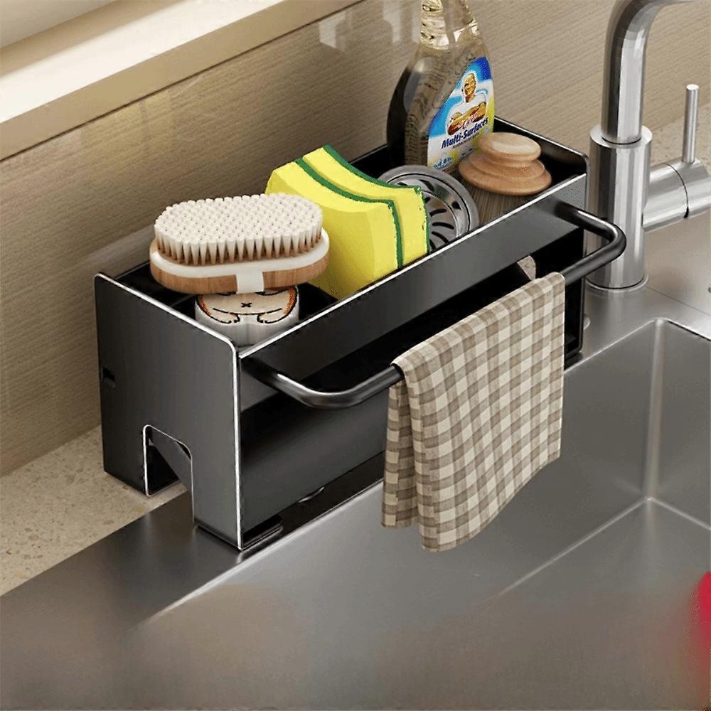 Multi-purpose Storage Rack with Drain Tray Space-Saving Sink Organizer Rust-Resistant Kitchen Countertop Storage Holder