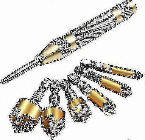 6-Piece Hex Shank Conical Milling Bits with Auto Punch Function