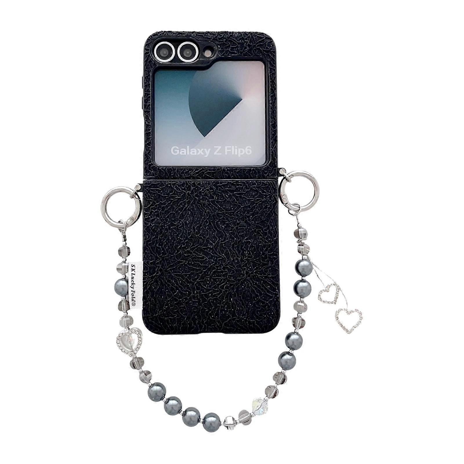 Dual Side Metal Hooks Lace Embossed Phone Case with Wrist Strap