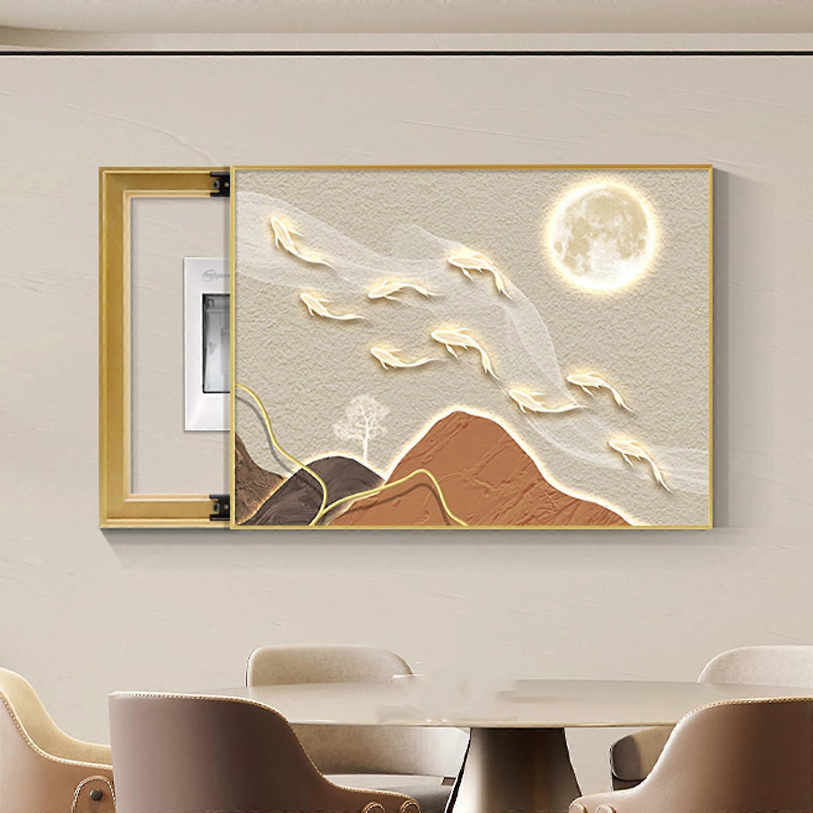 Electrical Panel Cover with Waterproof Dustproof MDF Design, Decorative Wall Art, 55x45cm Left Pull
