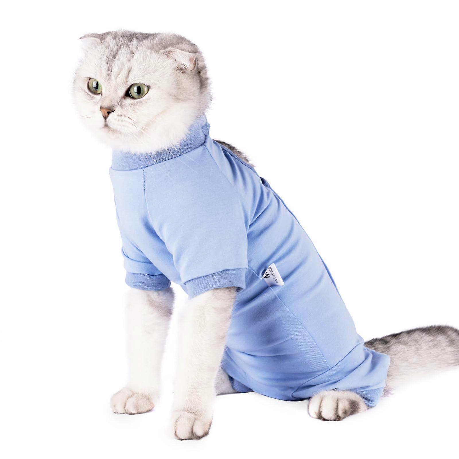 Cat Recovery Suit for Abdominal Wounds PostSurgery Protection Adjustable Medium Blue