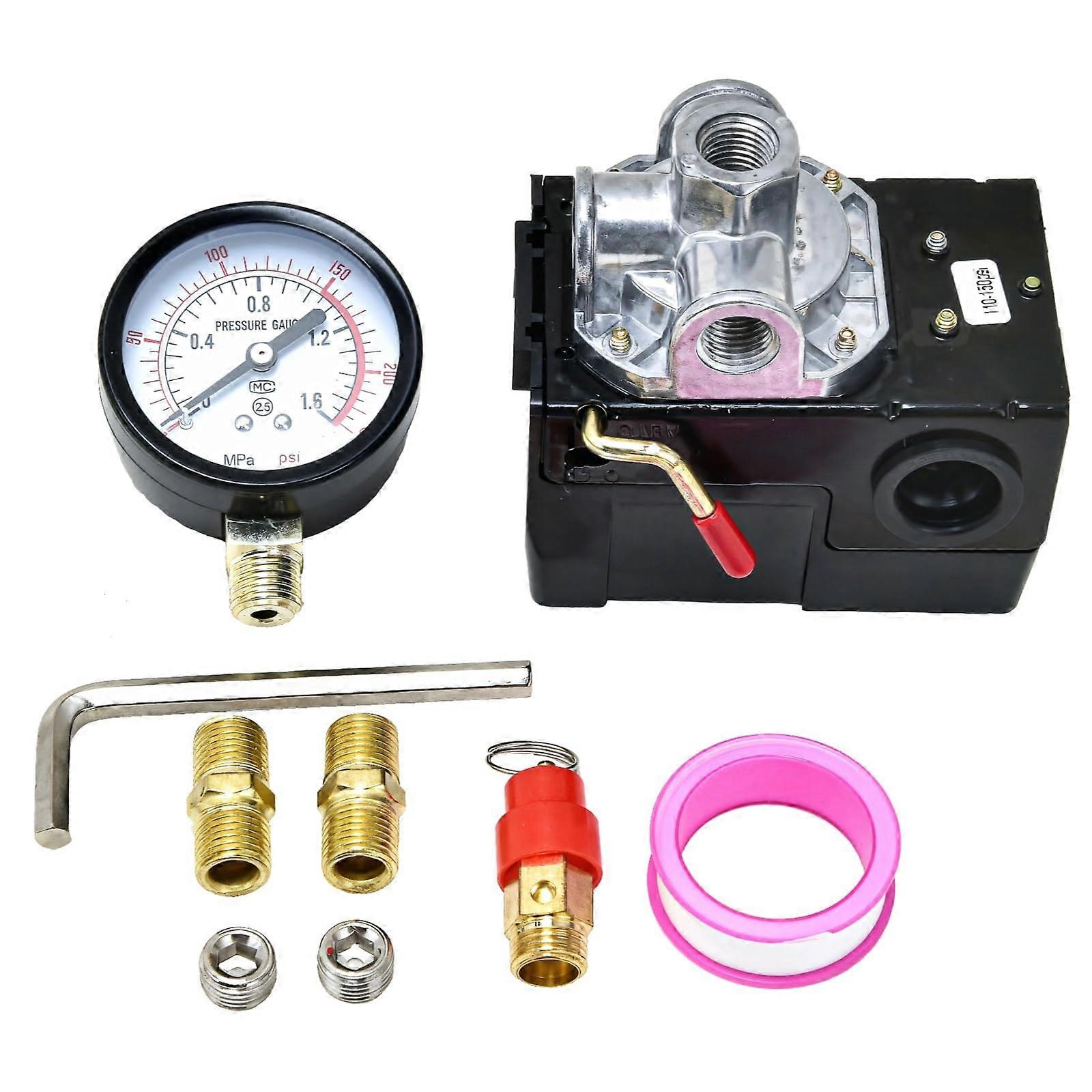 Air Compressor Pressure Switch 135175 PSI Set with Automatic Control Valve and Pressure Gauge