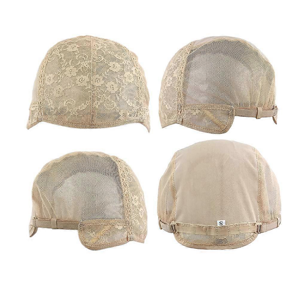 2 PCS Small Beige Glueless Lace Wig Caps with Adjustable Strap for Wig Making
