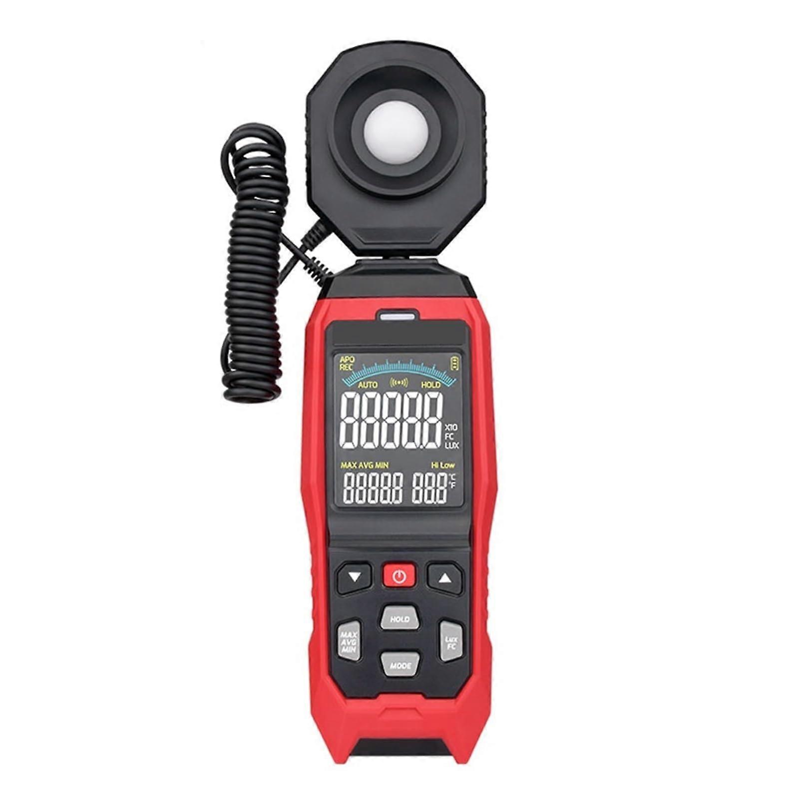 Lux Meter with USB Temperature Sensor, Rotatable Probe, Color Screen for Indoor Outdoor
