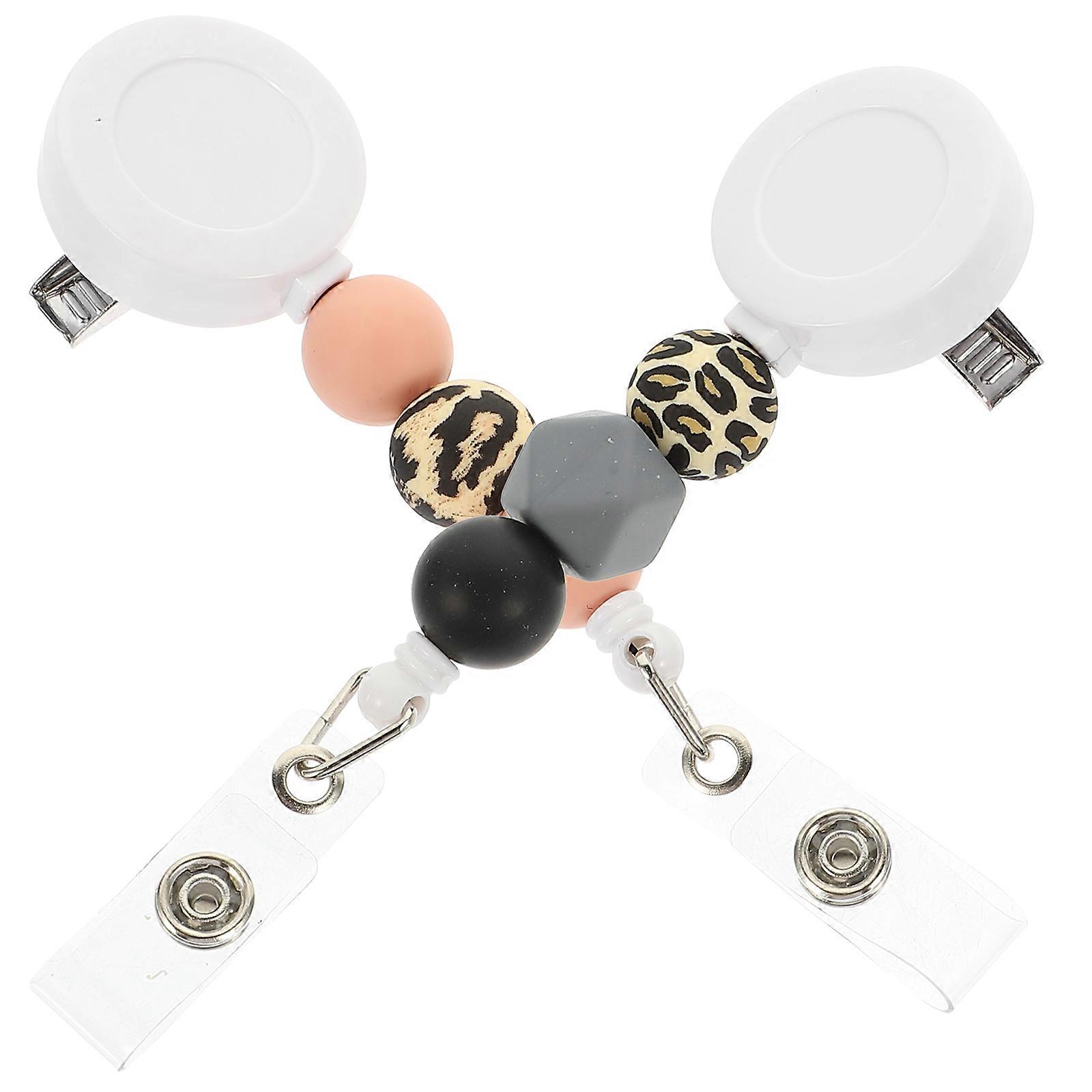 Silicone Beaded Badge Clips for Practical Use 2Pcs Retractable Holders