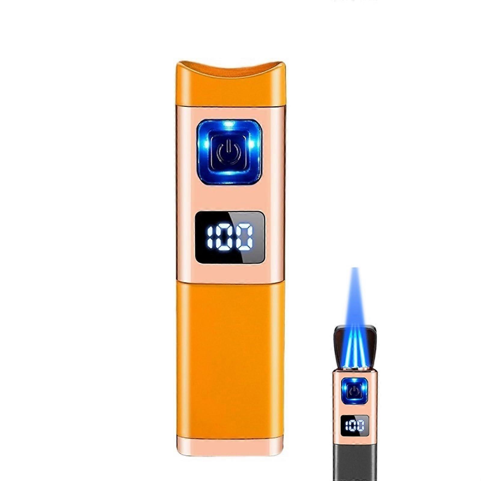 Windproof Butane Lighter with Adjustable Flame Control, Refillable Zinc Alloy for Camping Orange