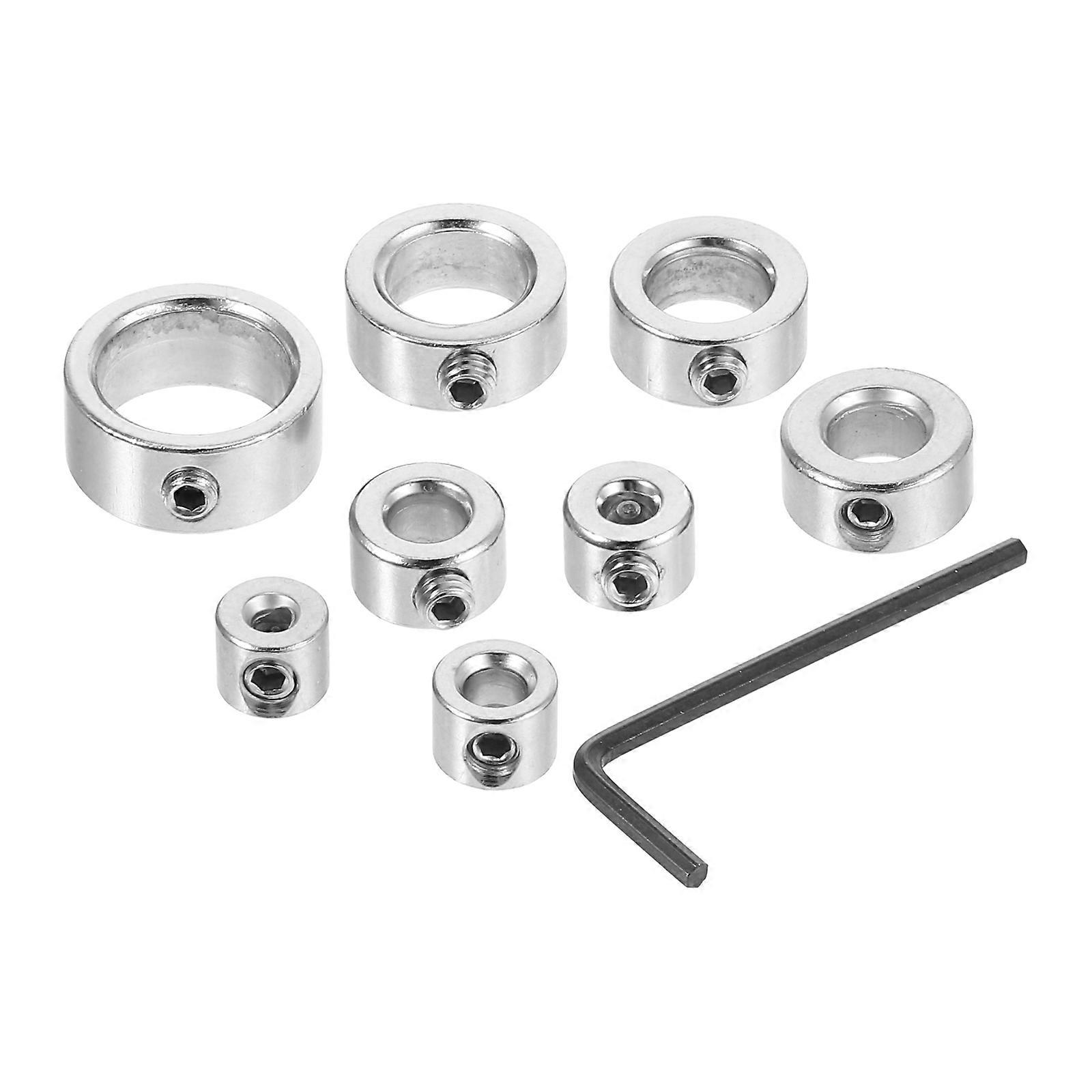 Silver Drill Bit Stop Collar Positioning Ring for Woodworking 8Pcs Set
