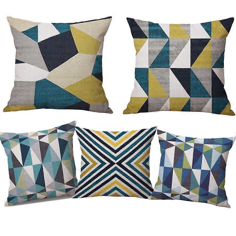 Square Pillow Case Linen with Geometric Pattern for Sofa 2Pcs