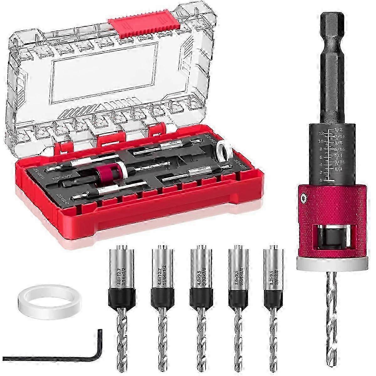 Countersink Drill Bit Set with Adjustable Depth Stop, 1/4" Hex Shank Quick Change Drilling Tool Kit