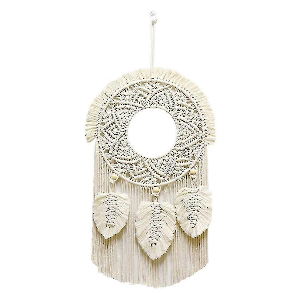 Macrame Feather Wall Hanging Boho Woven Tapestry - Beige