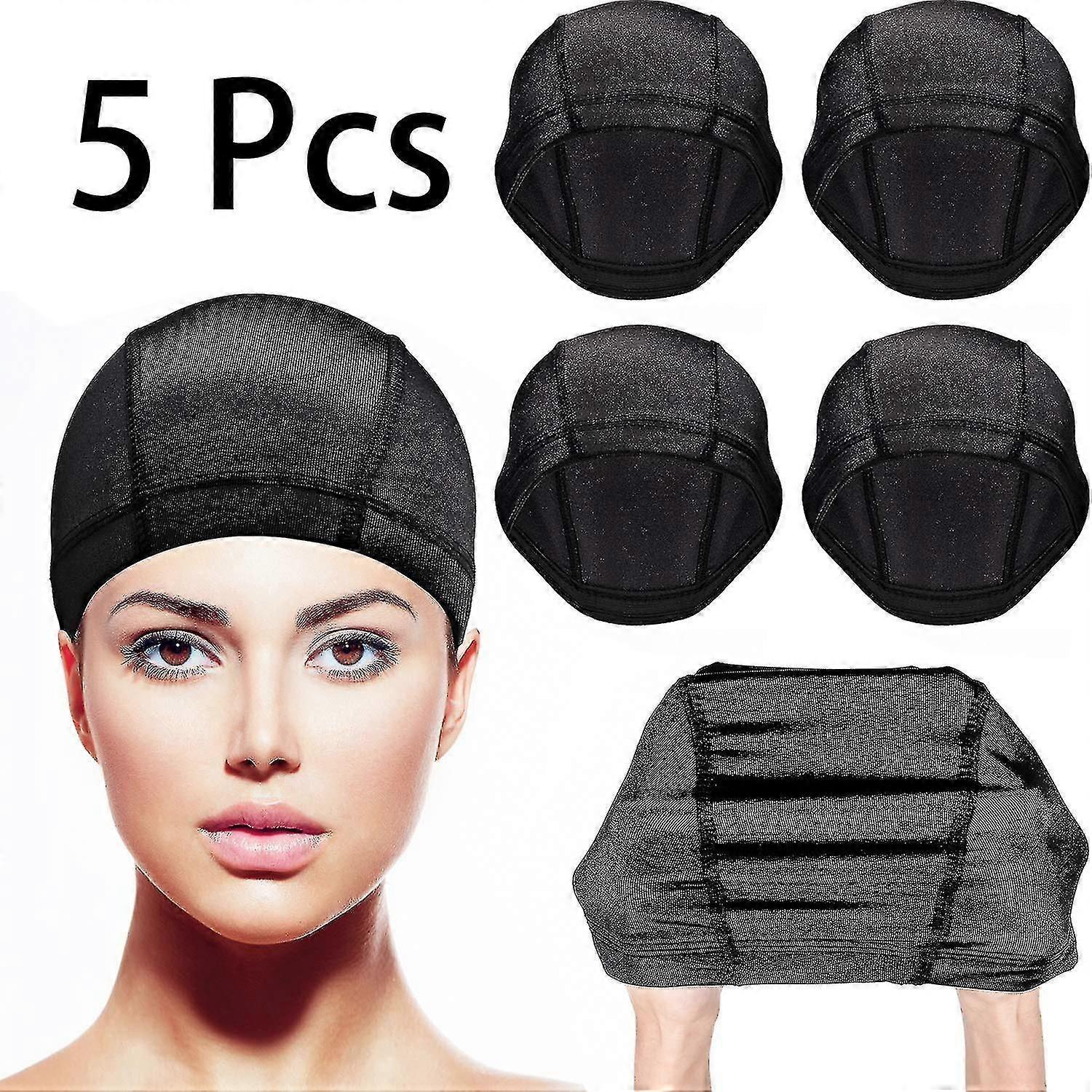 5 Pack Black Mesh Wig Caps,stretchable Wigs Cap