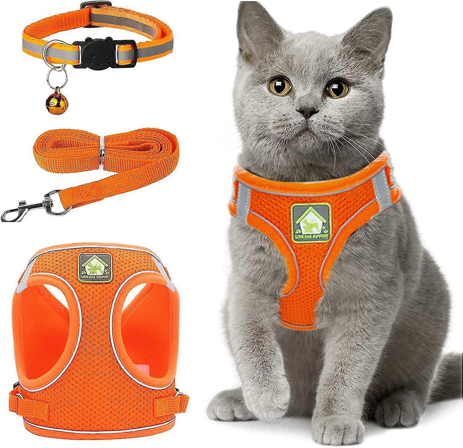 Reflective Orange Cat Harness Set Include Chest Harness (s)