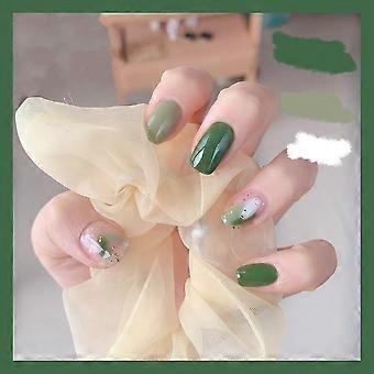24pcs Green Nail Patch Sweet Style Removable Midi Paragraph Manicure Save Time