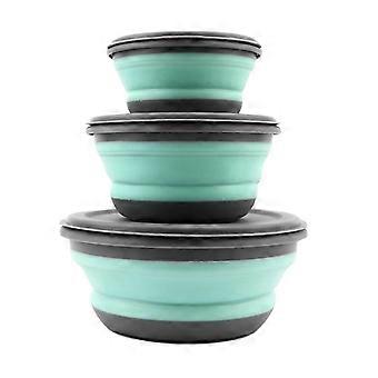 Faltbare Silikonschüssel fürs Camping, 3-teiliges Set mit Deckel, ideal für Salate und Lunchboxen, perfekt für Camping und Wandern.