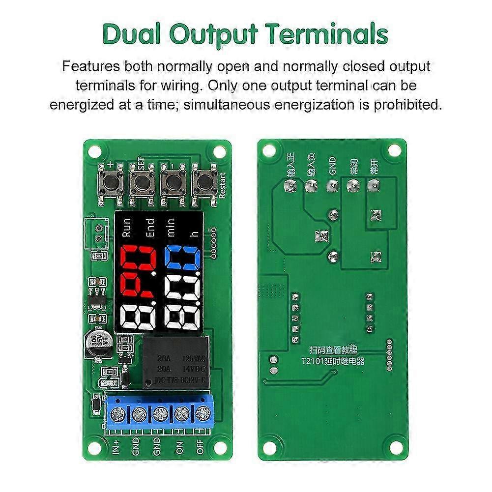 T2101 Digital Cycle Timer Relay Module DC 12V Dual-Mode Dual LED Display Single-Channel Programmable Delay Controller