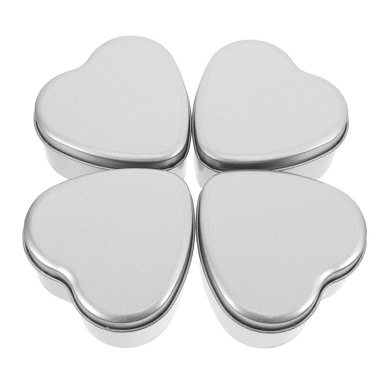 Wedding Candy Boxes Heart Tin Plate Storage Boxes Silver 4Pcs