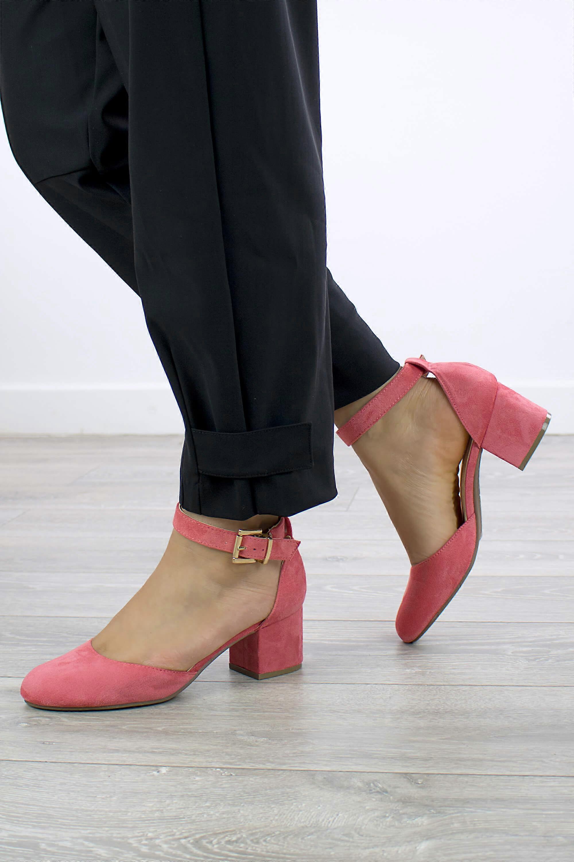 Mid Block Heel Buckle Ankle Strap 2 Part Heels