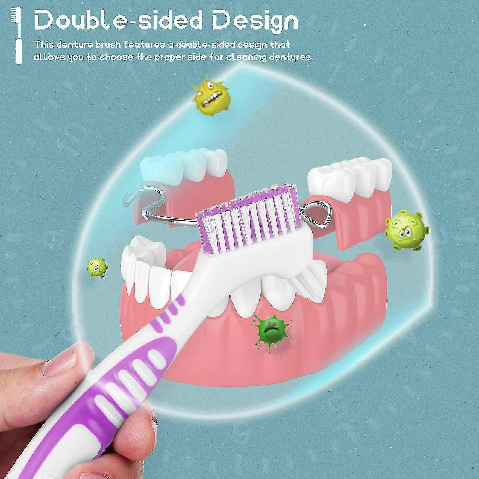 Denture Brush Toothbrush Double Sided compatible with Denture Cleaning 4Pcs Pack