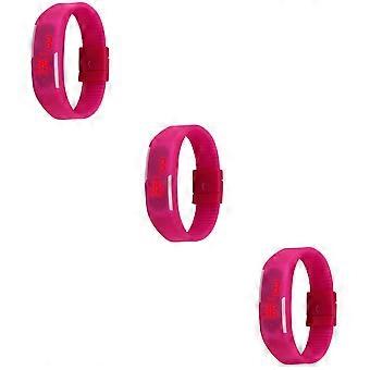 Bracelet connecté tactile LED pour enfants, lot de 3, bracelet en silicone rose