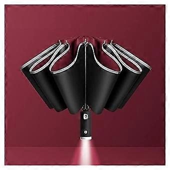 Windproof Automatic Folding Umbrella with LED Light Handle, TenBone UV Protection Canopy, Red