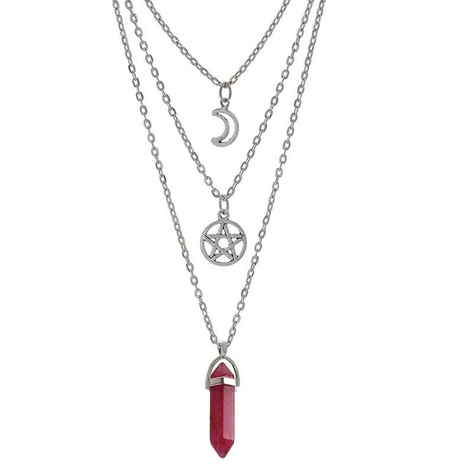 1pcs hexagonal column multi-layer star moon agate necklace - amethyst