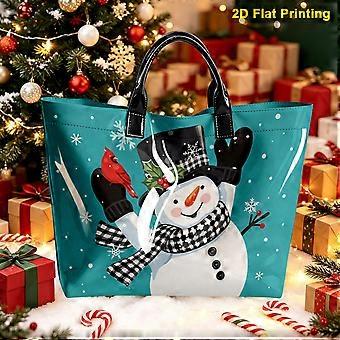 Snowman Print Tote Bag, Snowman with a top hat print, PVC and Polyester Reusable Shopping Carryall, 44 x 31 x 12.5 cm, for Christmas Shopping