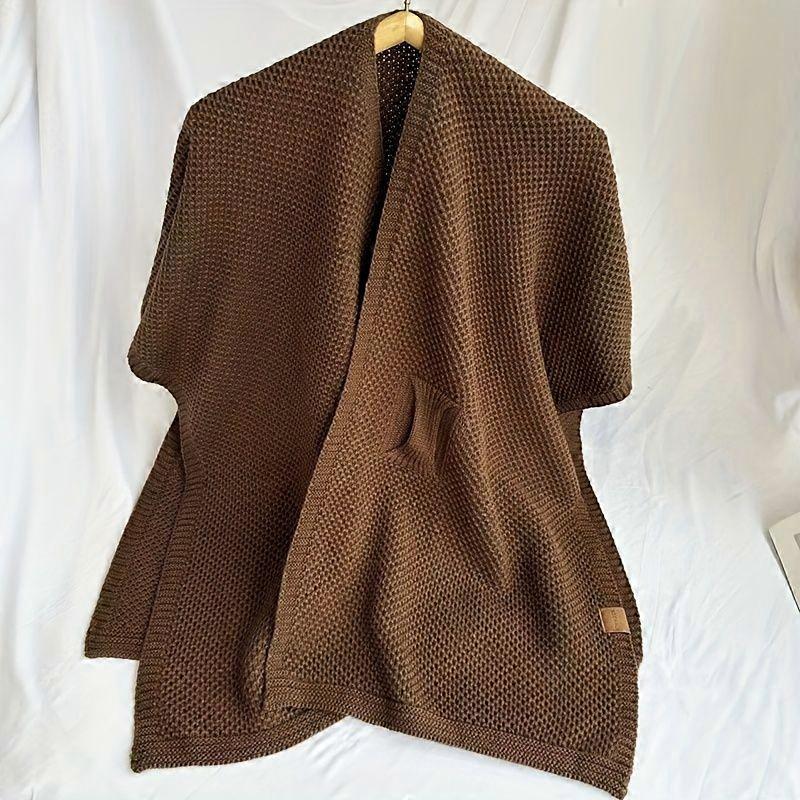Women's Solid Color Slit Shawl Scarf, Elegant Stretch Wrap for Autumn Winter, Versatile Pull-Through Design