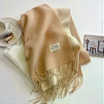 Women's luxury brand cashmere scarf, headscarf with pom-pom, shawl, cashmere shawl, small shawl - beige and khaki [XR]