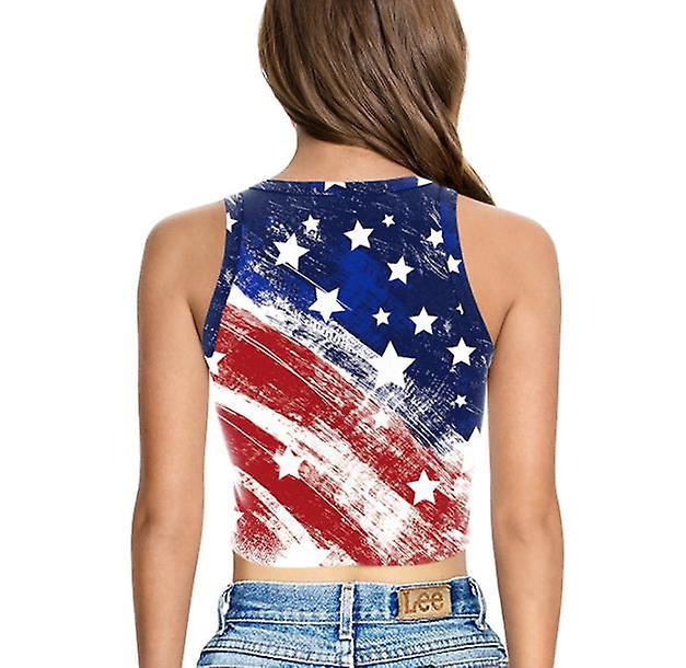 Summer Fashion Women's Digital Print American Independence Day Tight-fitting Sexy Round Neck All-match Bottoming Vest