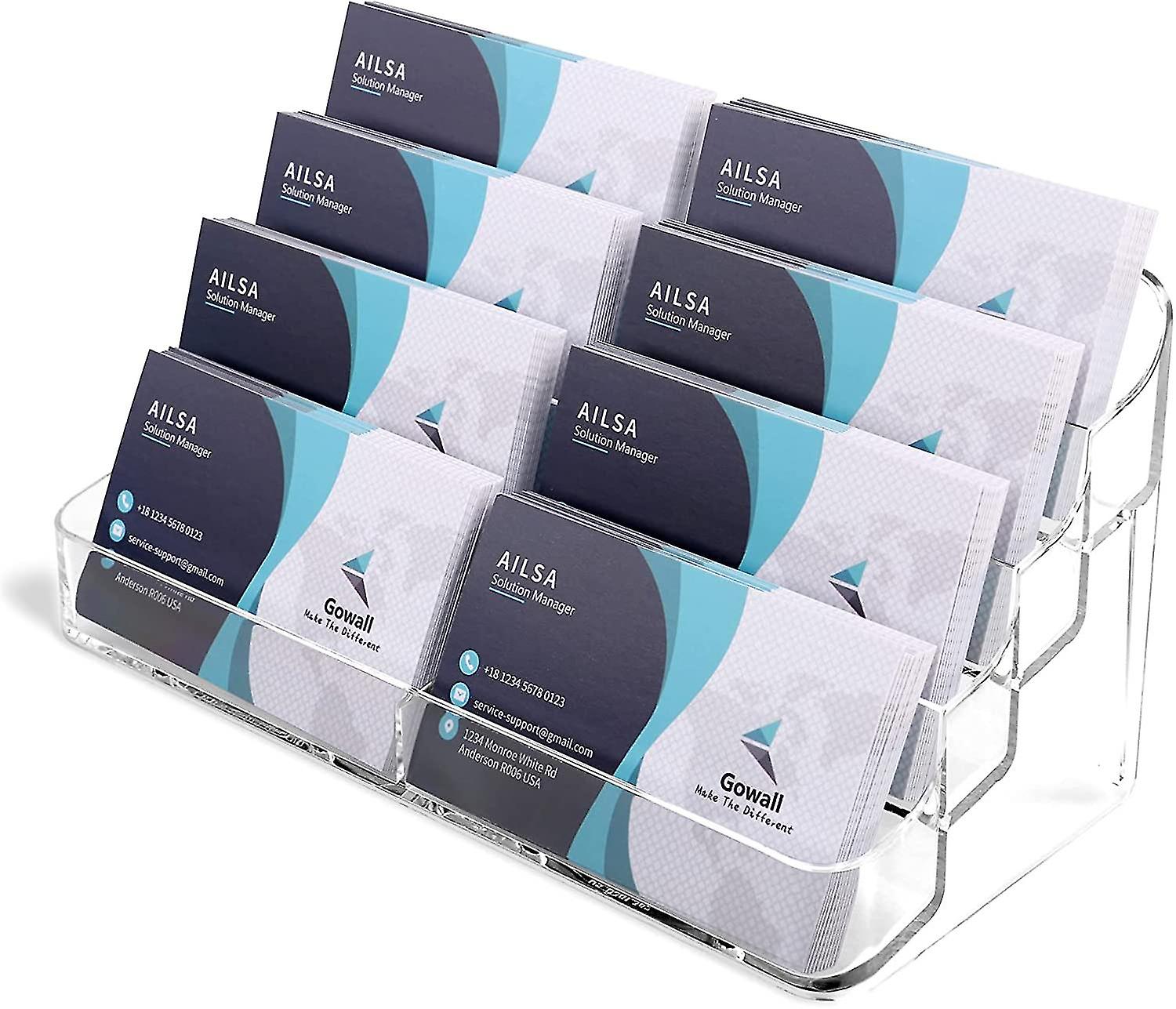 Business Card Holder, 8 Pocket Acrylic Business Card Holder For Desk Clear Business Card Stand Desktop Business Card