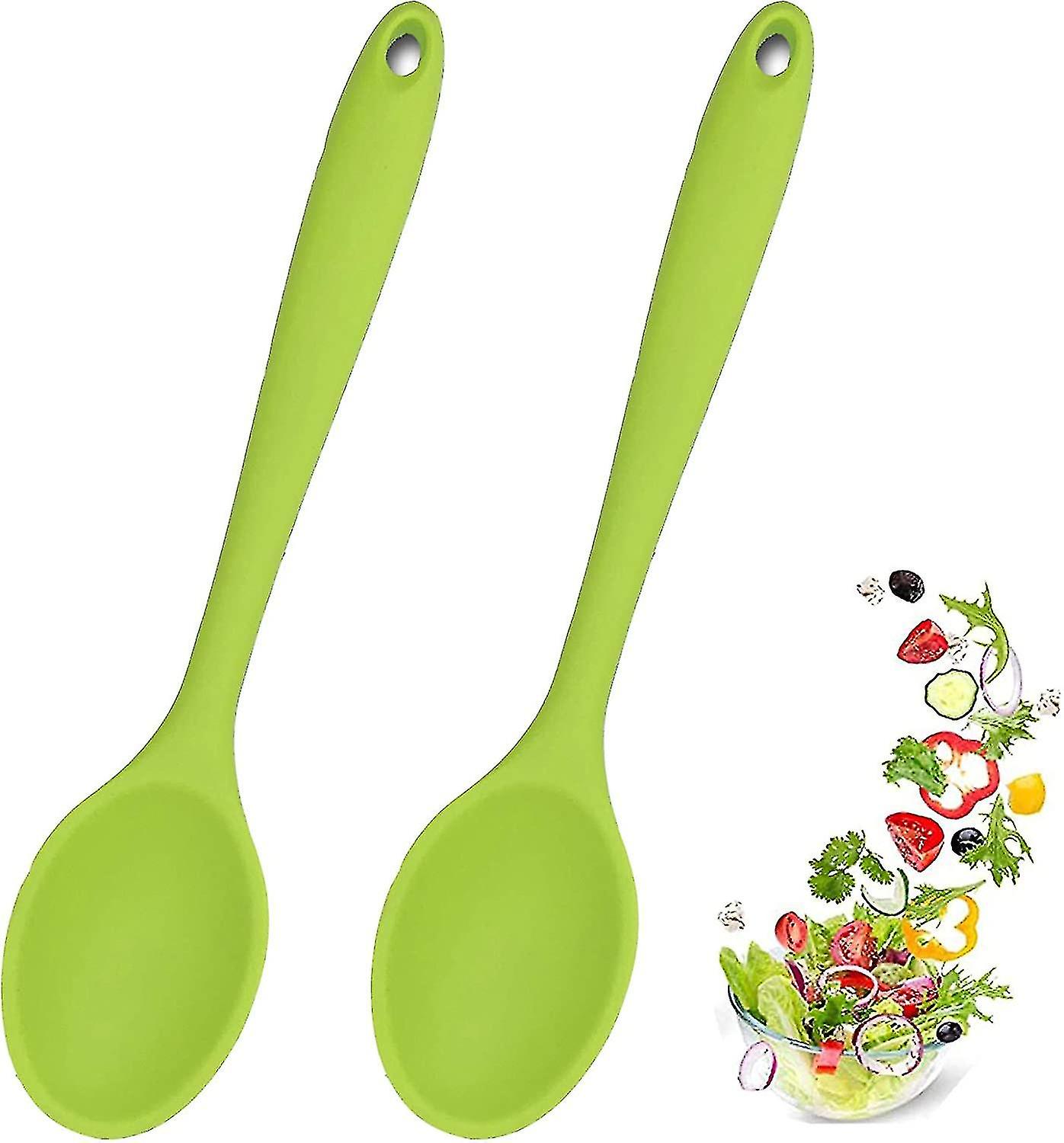 2 Pcs Silicone Spoons For Cooking Heat Resistant, Hygienic Design Cooking Utensi Mixing Spoons