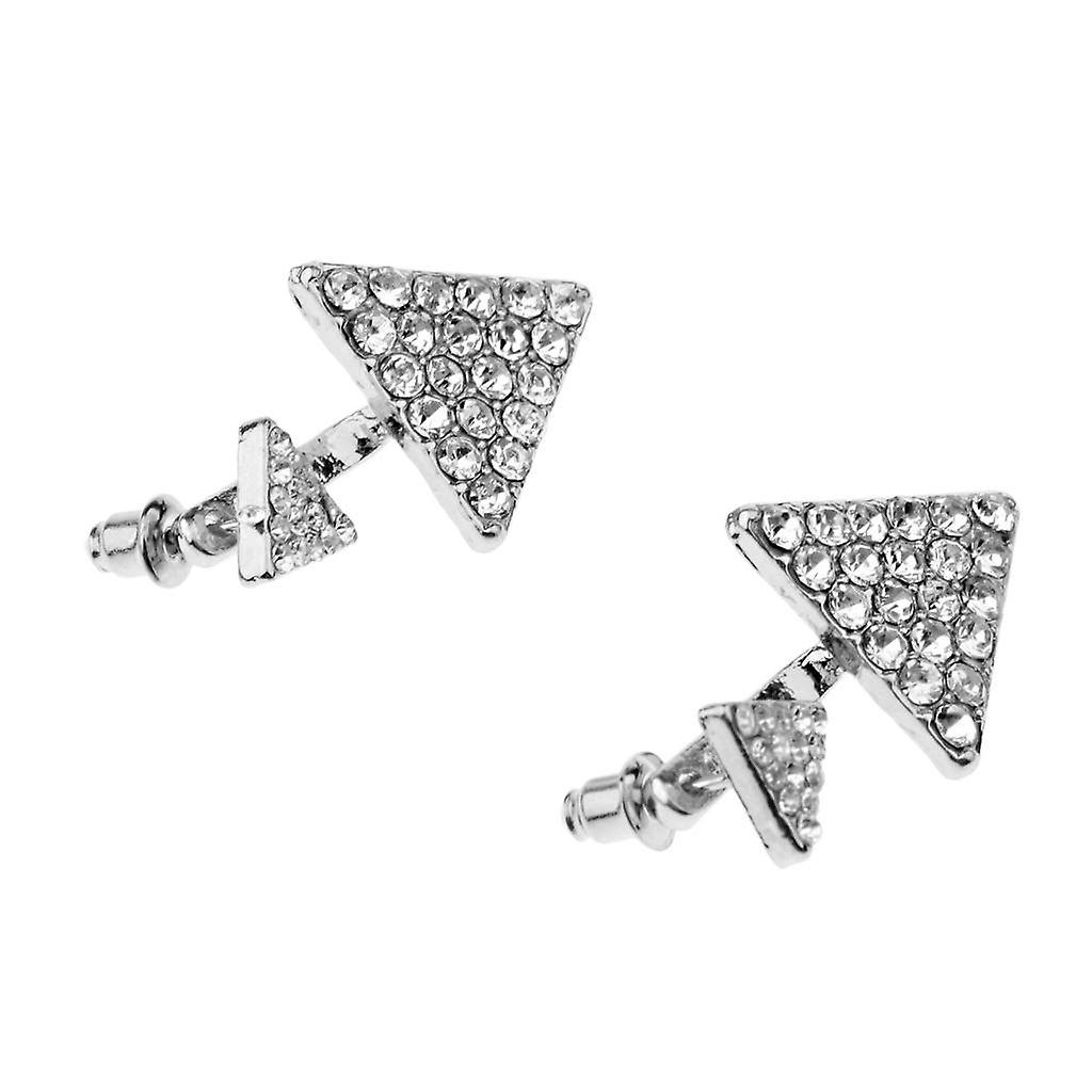 Full Rhinestone Paved Earring Stud Small Big Triangle Ear Studs Silver