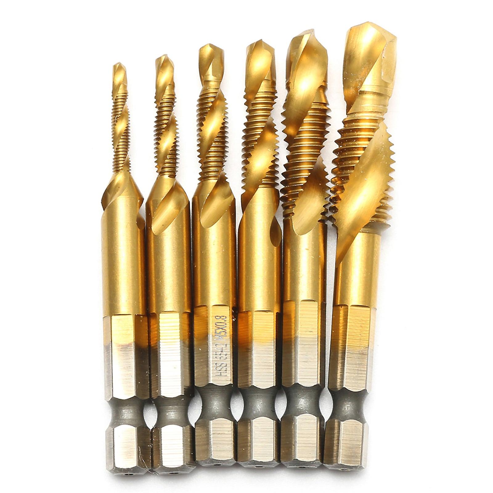 Drillpro 6pcs M3-m10 Hss 6542 Hex Shank Countersink Thread Metric Tap Drill Bits