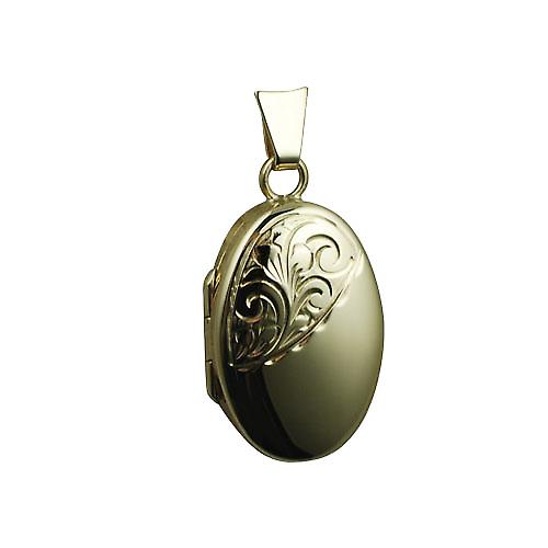 9ct Gold 22x15mm half hand engraved oval Locket