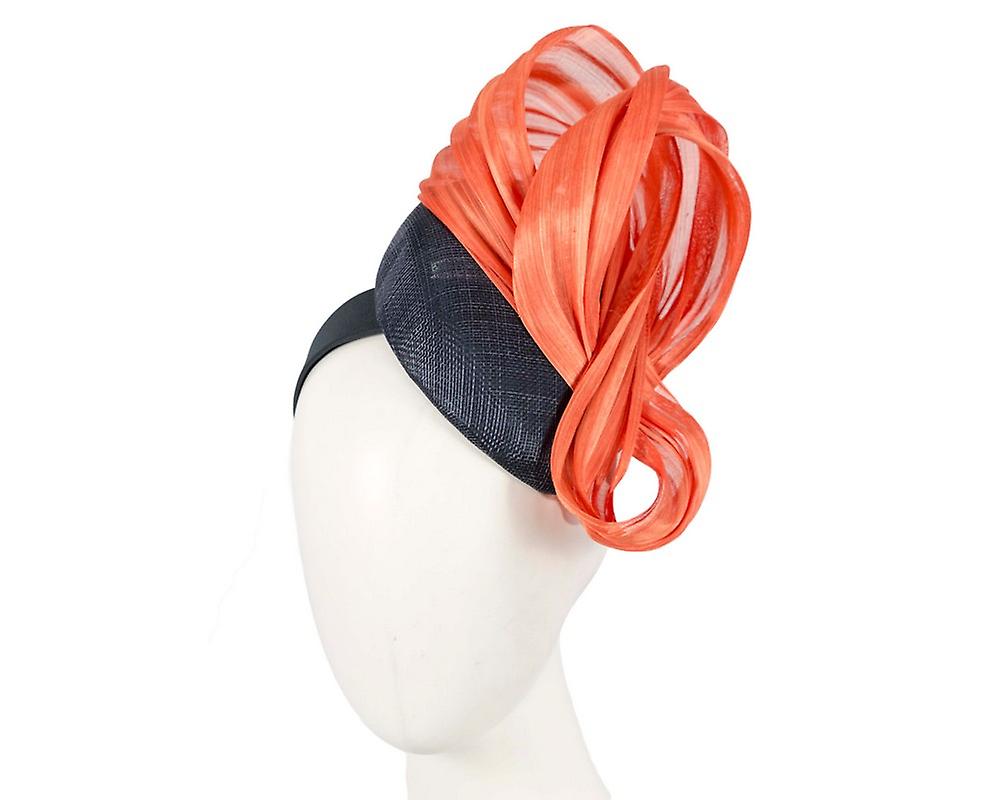 Navy pillbox fascinator with orange silk abaca bow by Fillies Collection S258NOR