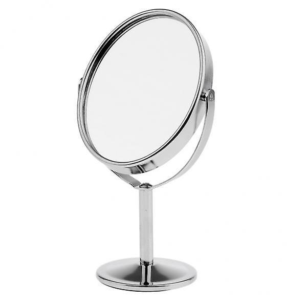 7x3in Mini Dual Side Normal Magnifying Oval Stand Makeup Table Mirror Silver
