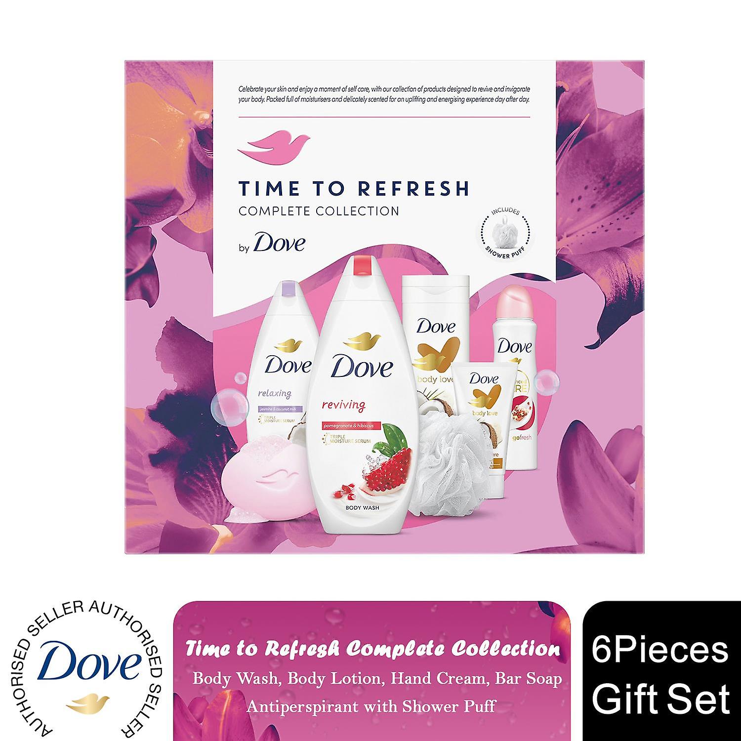 Dove Time to Refresh Complete Collection 6pcs Gift Set for Her with Shower Puff