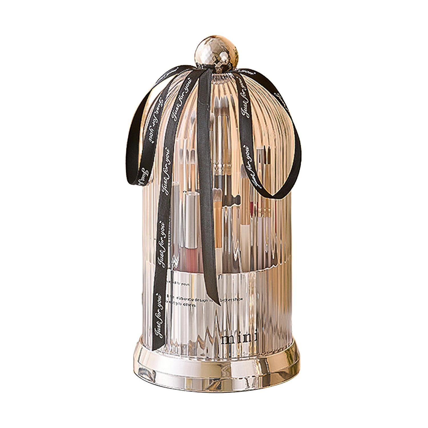 Makeup Brush Storage Box 360 Degree Rotating Multi Grids Separated Keep Neat Lid Makeup Brush Holder