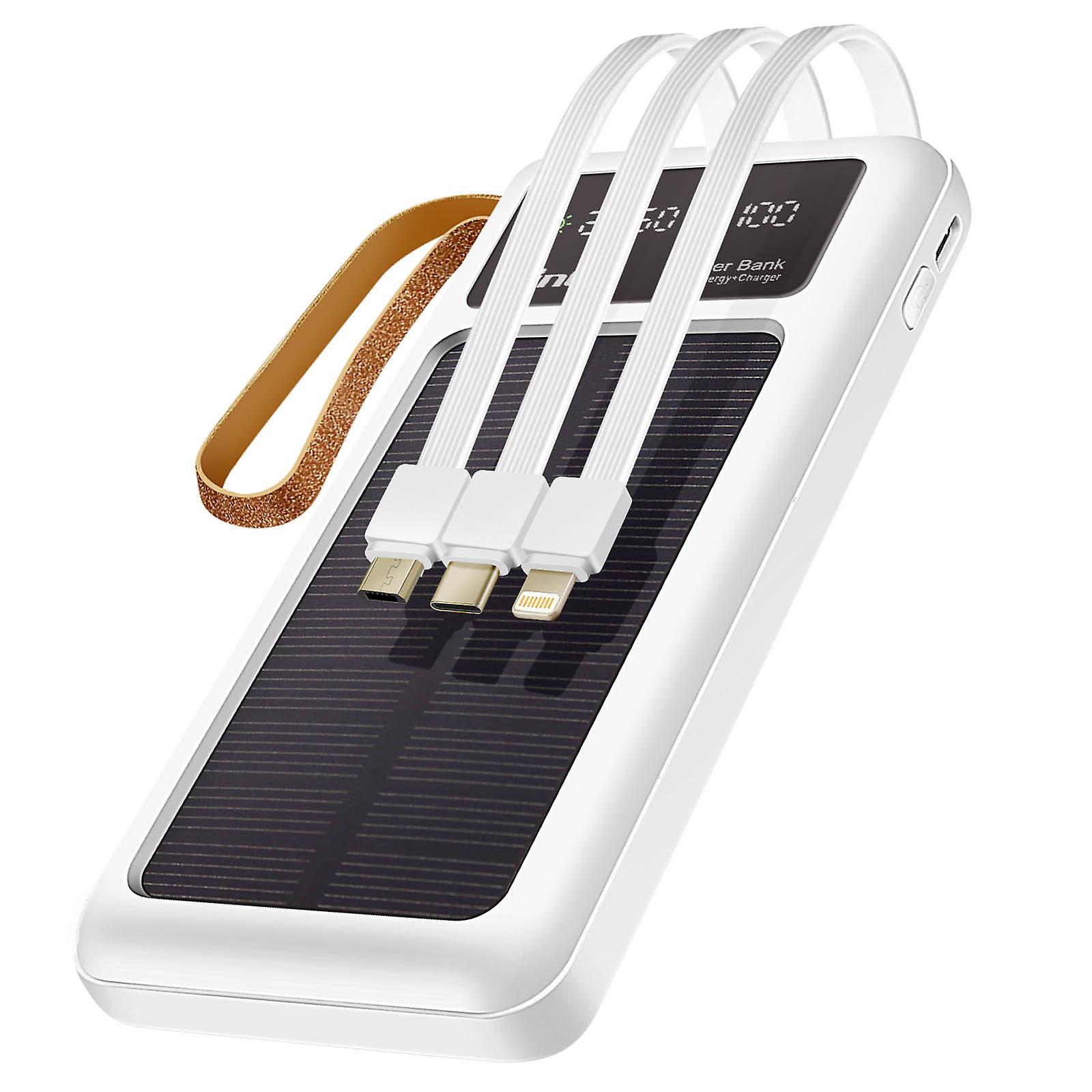 Batería solar externa de 15000 mAh con cable MicroUSB Lightning USB C