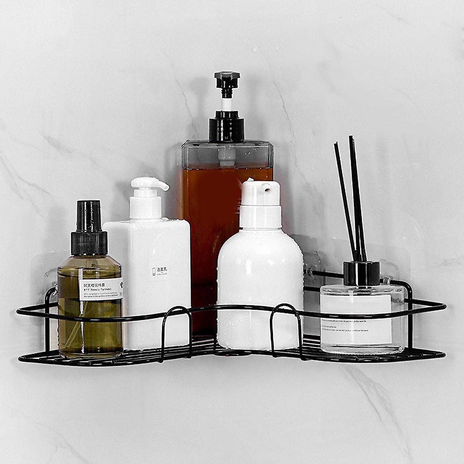 Bathroom Rack Punch Free Wall Mounted Floating Storage Rack Corner Shower Caddy ShelfBlack