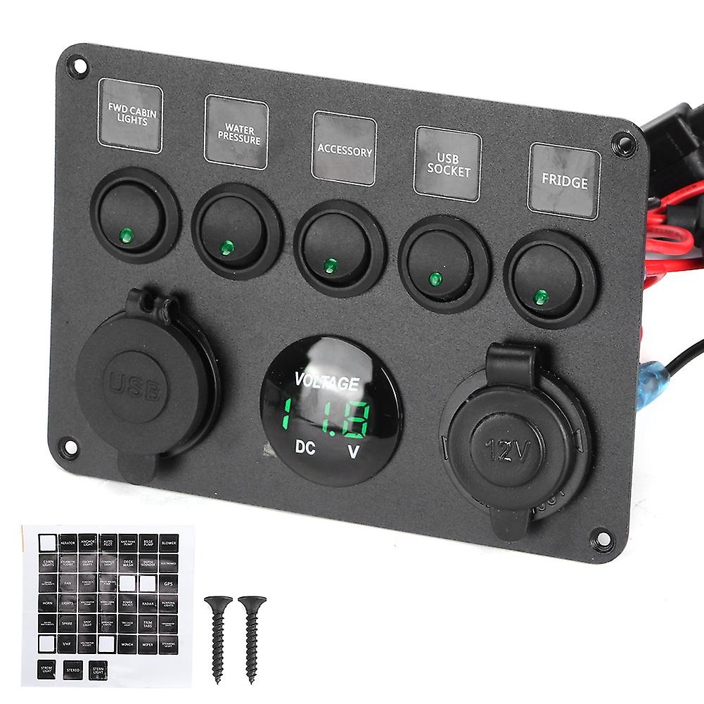 Boat Rocker Switch,5 Gang LED Toggle Digital Voltmeter Gang Rocker Switch Top-Notch Performance