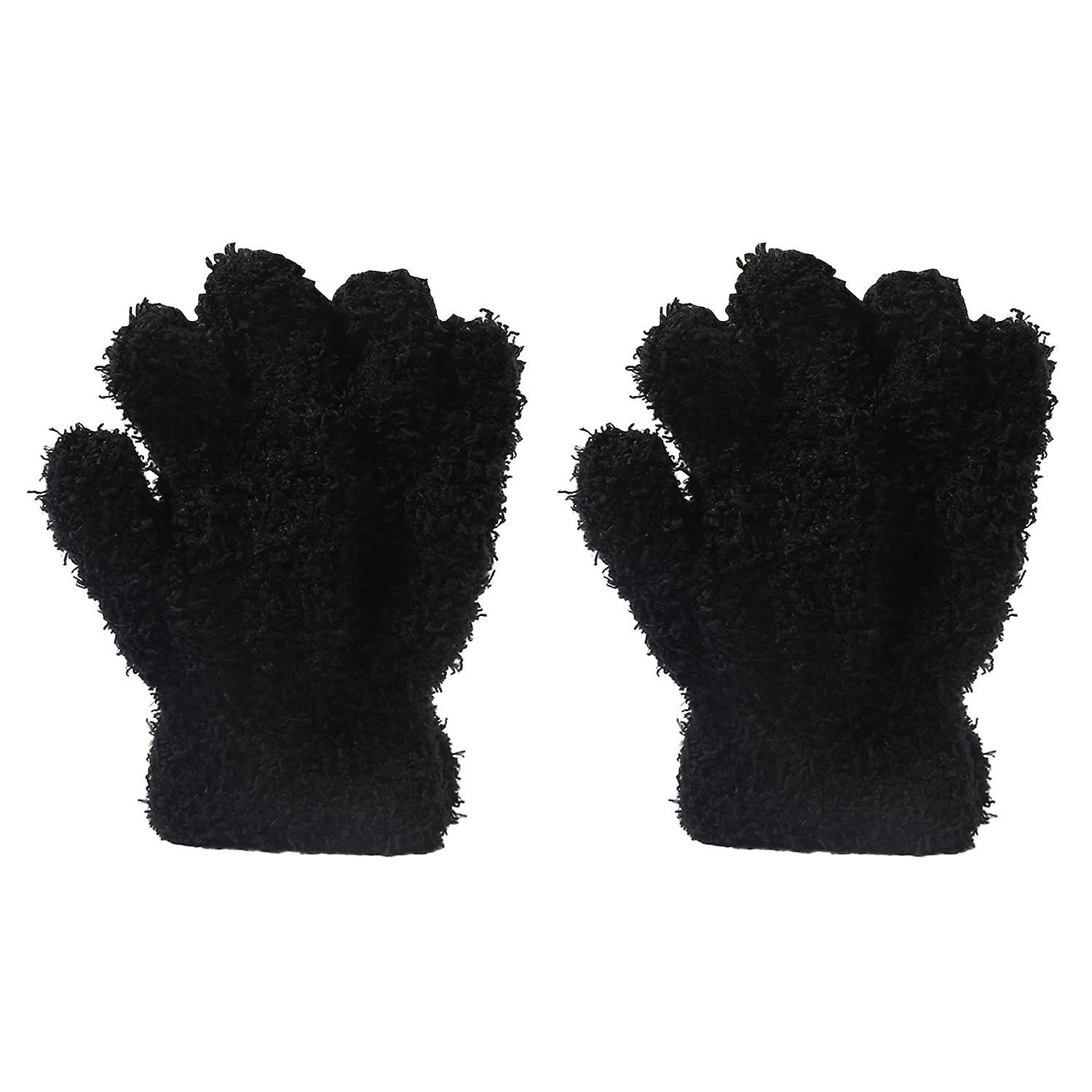 1 Pair Winter Gloves Unisex Coral Fleece Thick Soft Elastic Full Fingers Solid Color Great Friction